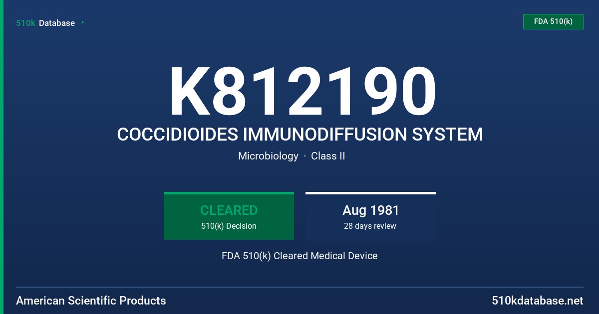 K812190 COCCIDIOIDES IMMUNODIFFUSION SYSTEM FDA 510(k) Cleared Medical Device
