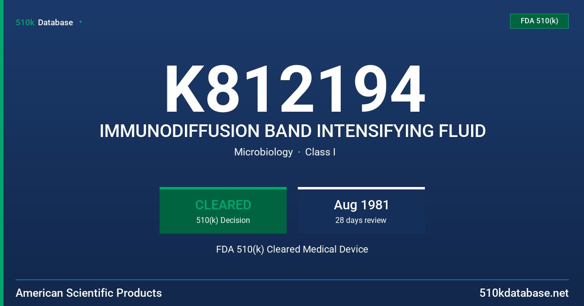 K812194 IMMUNODIFFUSION BAND INTENSIFYING FLUID FDA 510(k) Cleared Medical Device