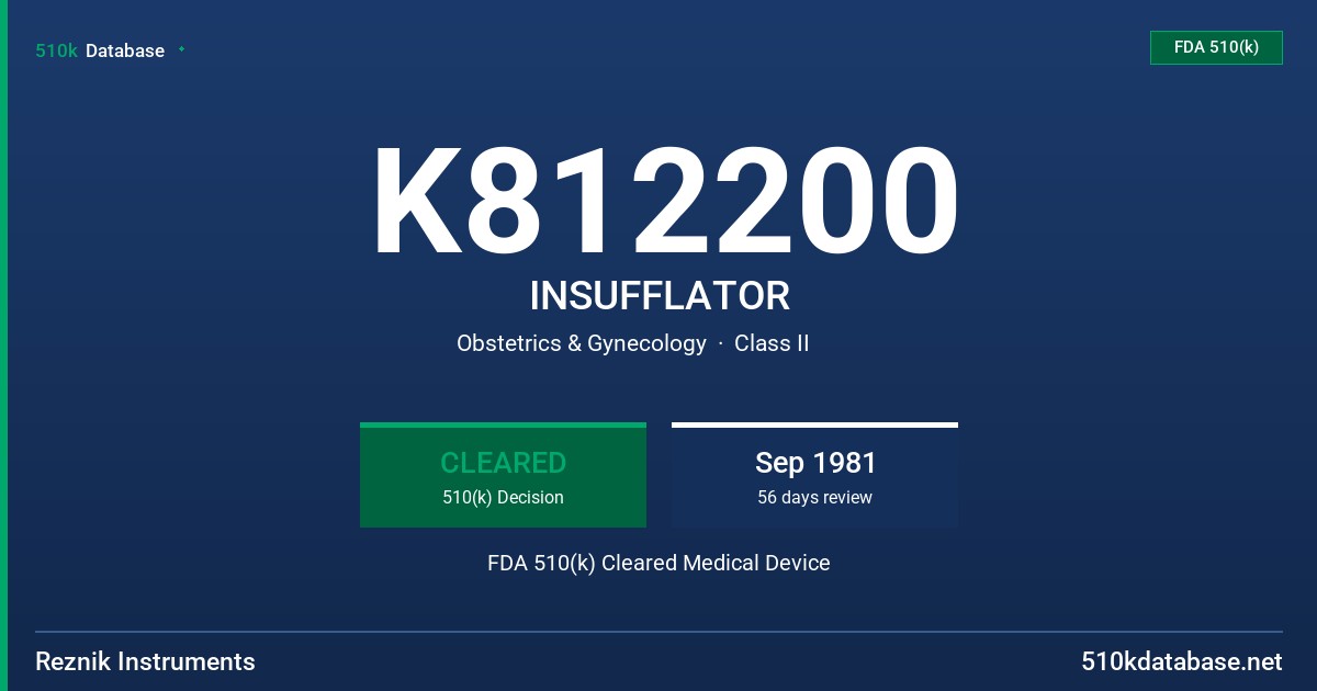 K812200 INSUFFLATOR FDA 510(k) Cleared Medical Device