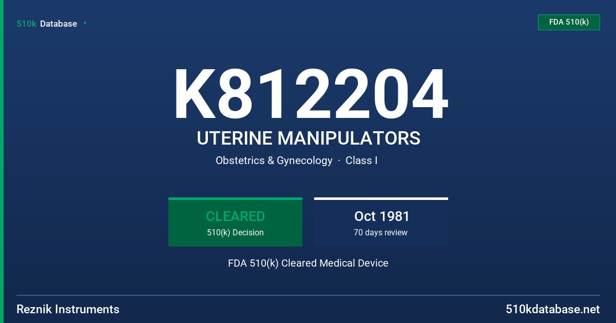 K812204 UTERINE MANIPULATORS FDA 510(k) Cleared Medical Device