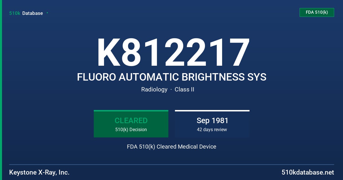 K812217 FLUORO AUTOMATIC BRIGHTNESS SYS FDA 510(k) Cleared Medical Device