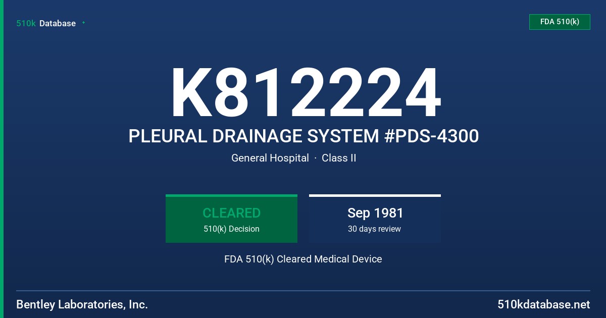 K812224 PLEURAL DRAINAGE SYSTEM #PDS-4300 FDA 510(k) Cleared Medical Device