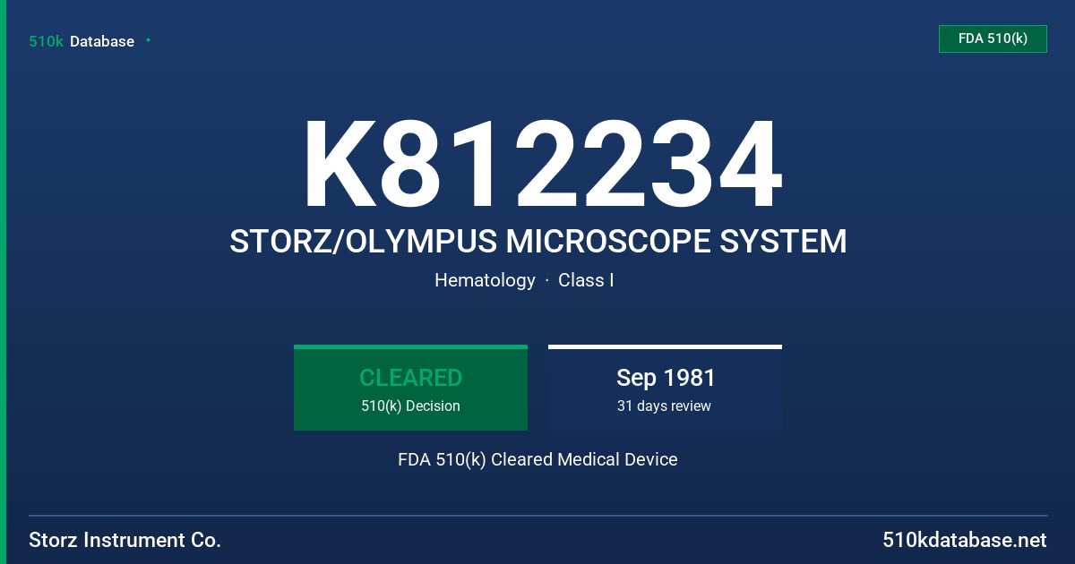K812234 STORZ/OLYMPUS MICROSCOPE SYSTEM FDA 510(k) Cleared Medical Device