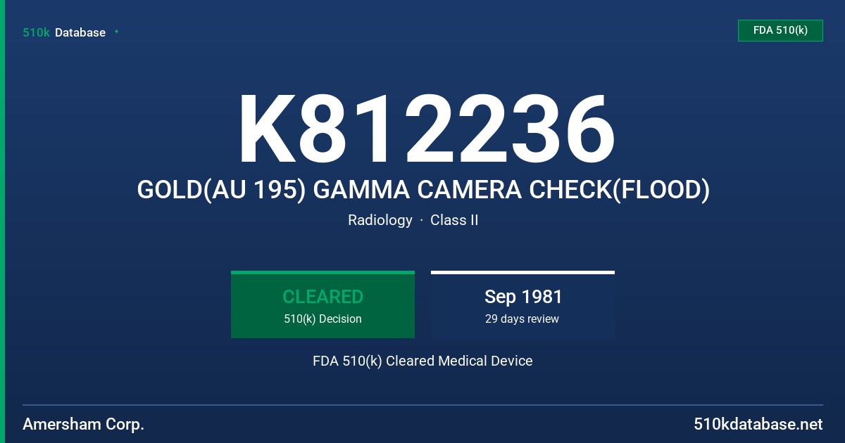 K812236 GOLD(AU 195) GAMMA CAMERA CHECK(FLOOD) FDA 510(k) Cleared Medical Device