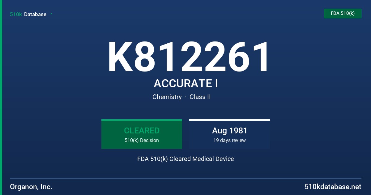 K812261 ACCURATE I FDA 510(k) Cleared Medical Device