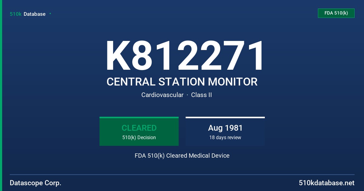K812271 CENTRAL STATION MONITOR FDA 510(k) Cleared Medical Device