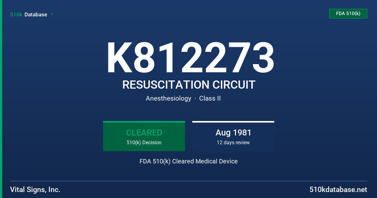 K812273 RESUSCITATION CIRCUIT FDA 510(k) Cleared Medical Device
