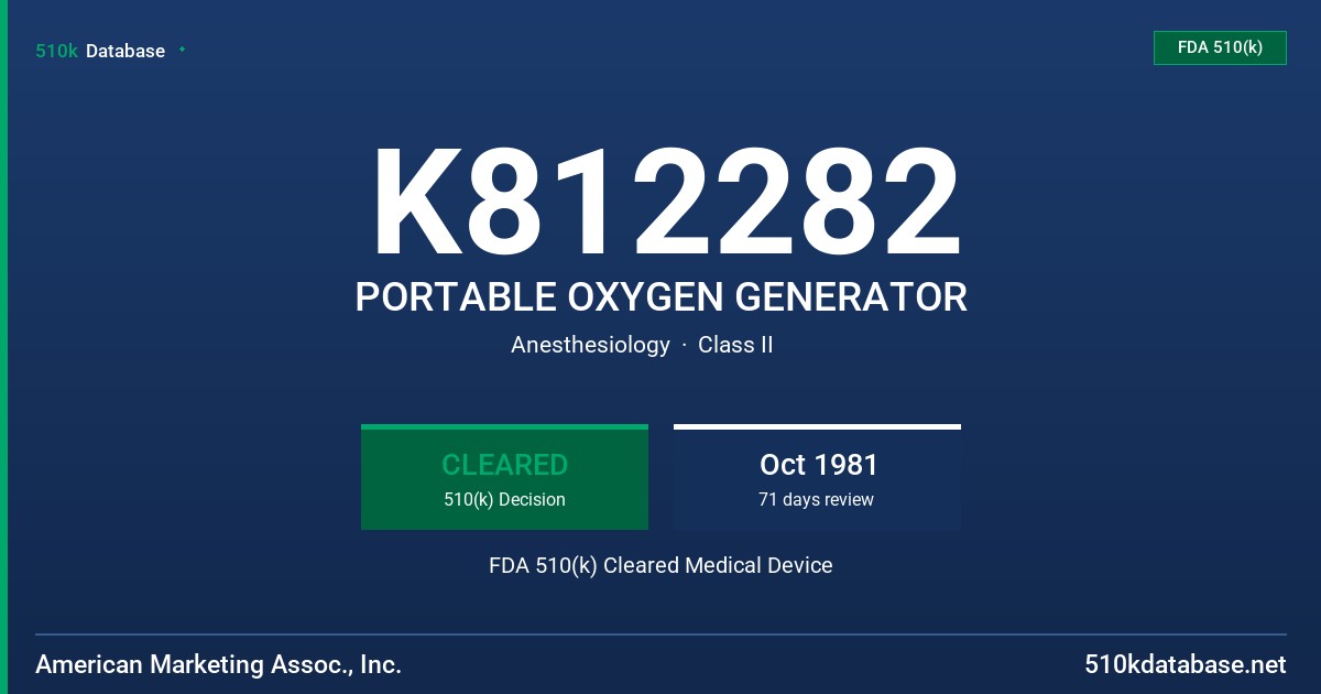 K812282 PORTABLE OXYGEN GENERATOR FDA 510(k) Cleared Medical Device