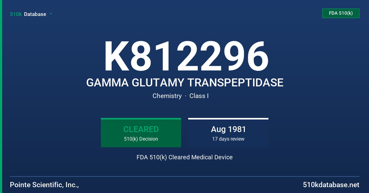 K812296 GAMMA GLUTAMY TRANSPEPTIDASE FDA 510(k) Cleared Medical Device