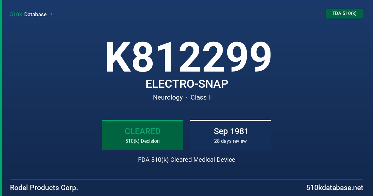 K812299 ELECTRO-SNAP FDA 510(k) Cleared Medical Device