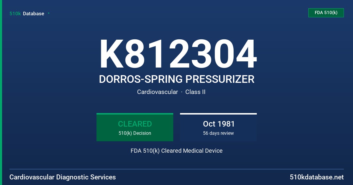 K812304 DORROS-SPRING PRESSURIZER FDA 510(k) Cleared Medical Device