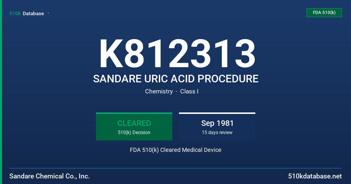 K812313 SANDARE URIC ACID PROCEDURE FDA 510(k) Cleared Medical Device