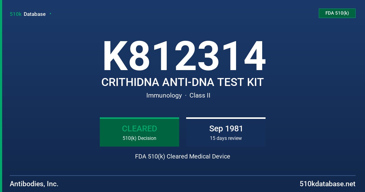 K812314 CRITHIDNA ANTI-DNA TEST KIT FDA 510(k) Cleared Medical Device