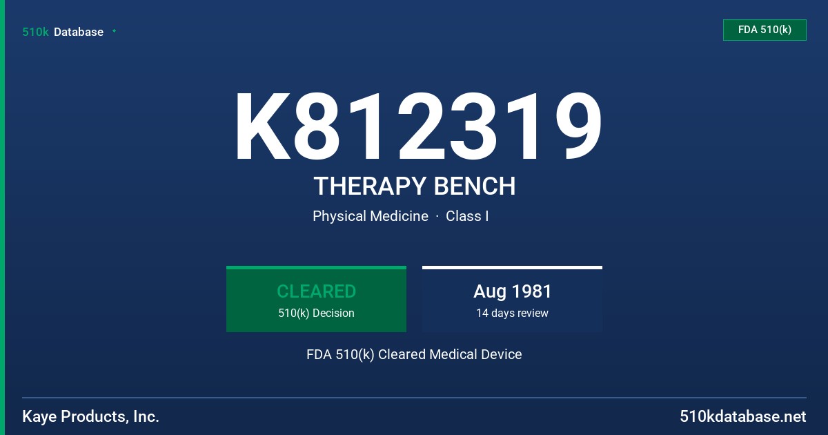 K812319 THERAPY BENCH FDA 510(k) Cleared Medical Device