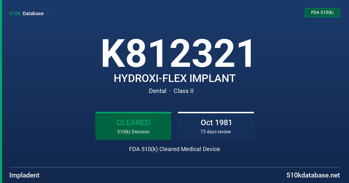 K812321 HYDROXI-FLEX IMPLANT FDA 510(k) Cleared Medical Device
