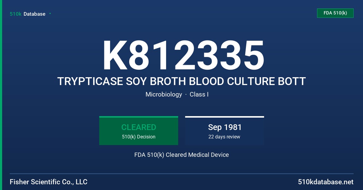 K812335 TRYPTICASE SOY BROTH BLOOD CULTURE BOTT FDA 510(k) Cleared Medical Device