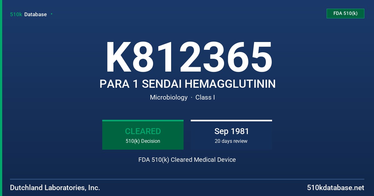 K812365 PARA 1 SENDAI HEMAGGLUTININ FDA 510(k) Cleared Medical Device