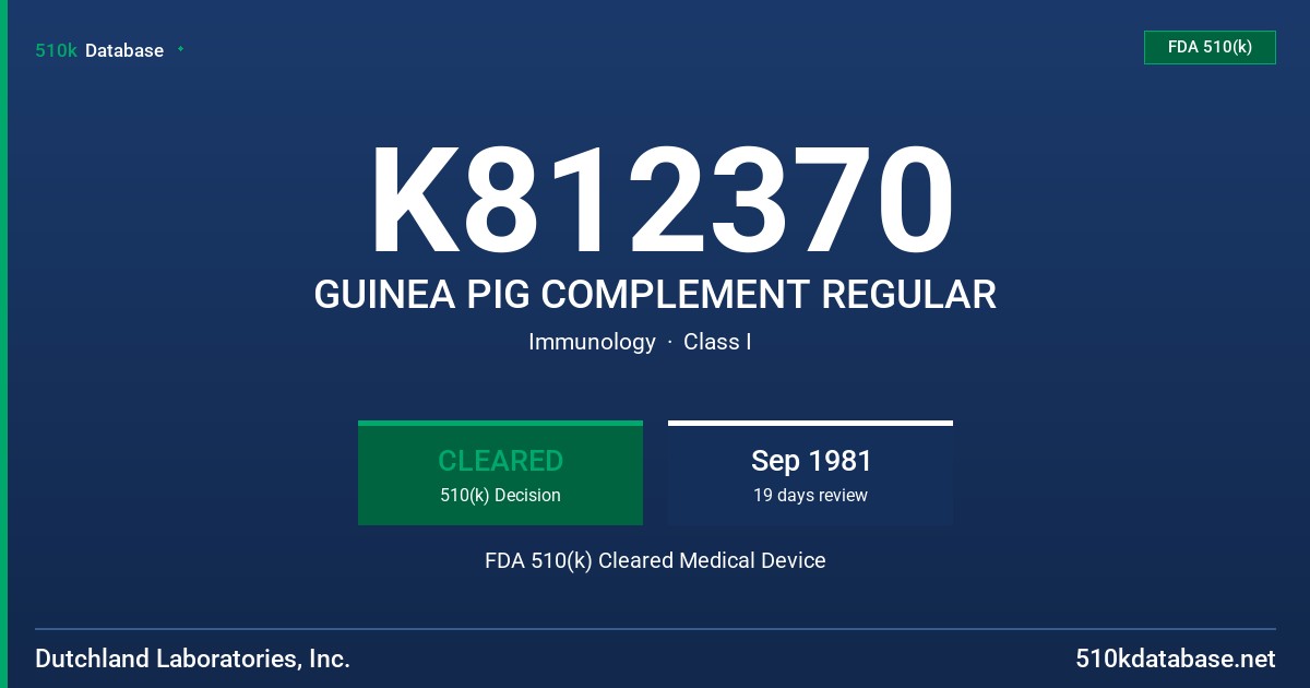 K812370 GUINEA PIG COMPLEMENT REGULAR FDA 510(k) Cleared Medical Device