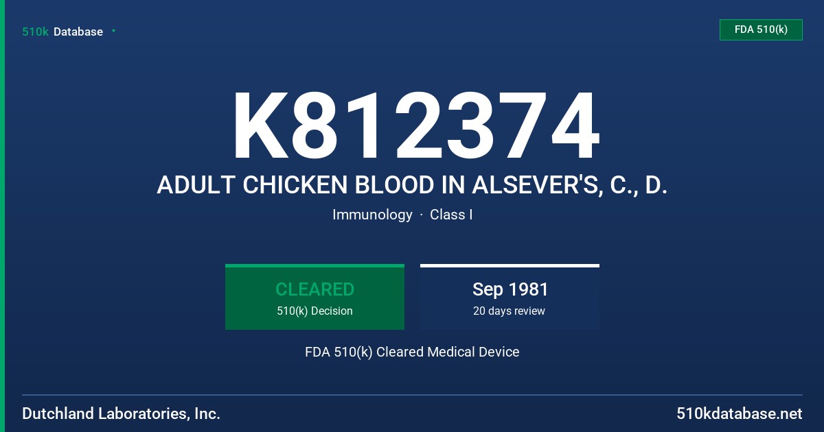 K812374 ADULT CHICKEN BLOOD IN ALSEVER'S, C., D. FDA 510(k) Cleared Medical Device