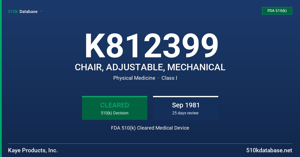 K812399 CHAIR, ADJUSTABLE, MECHANICAL FDA 510(k) Cleared Medical Device