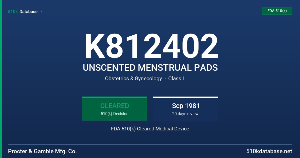 K812402 UNSCENTED MENSTRUAL PADS FDA 510(k) Cleared Medical Device