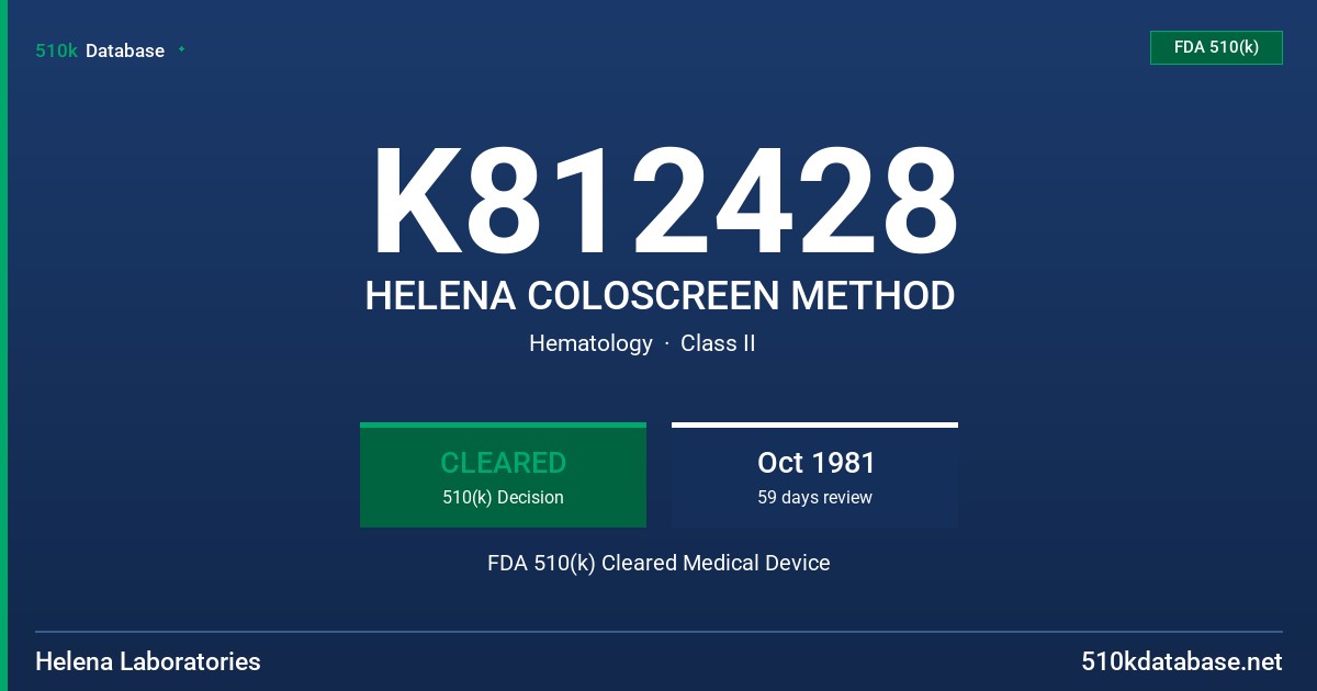 K812428 HELENA COLOSCREEN METHOD FDA 510(k) Cleared Medical Device