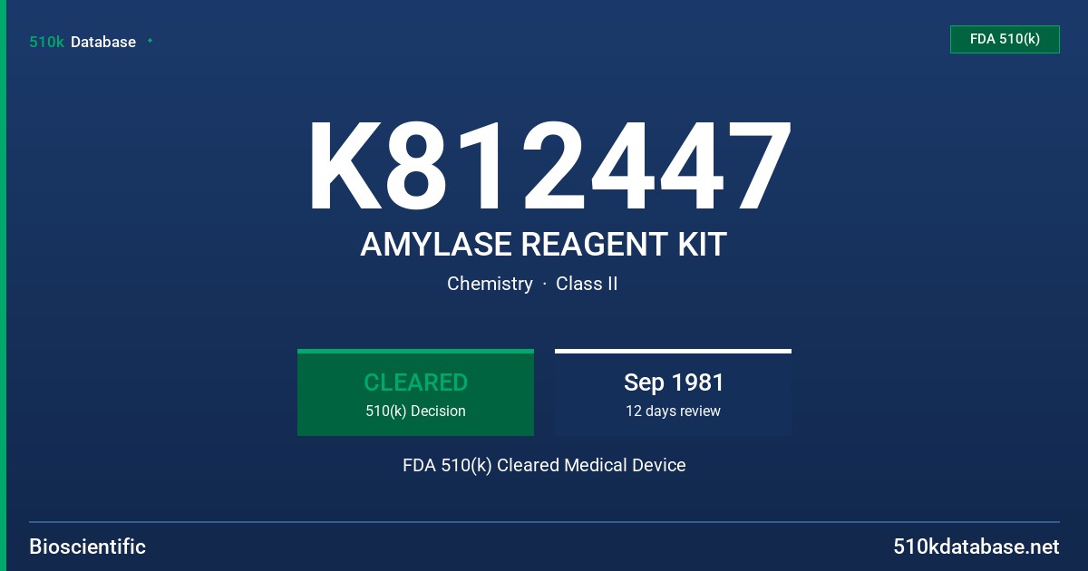 K812447 AMYLASE REAGENT KIT FDA 510(k) Cleared Medical Device