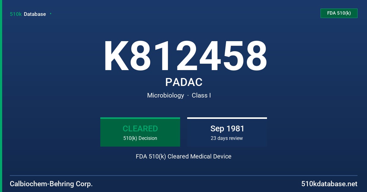 K812458 PADAC FDA 510(k) Cleared Medical Device