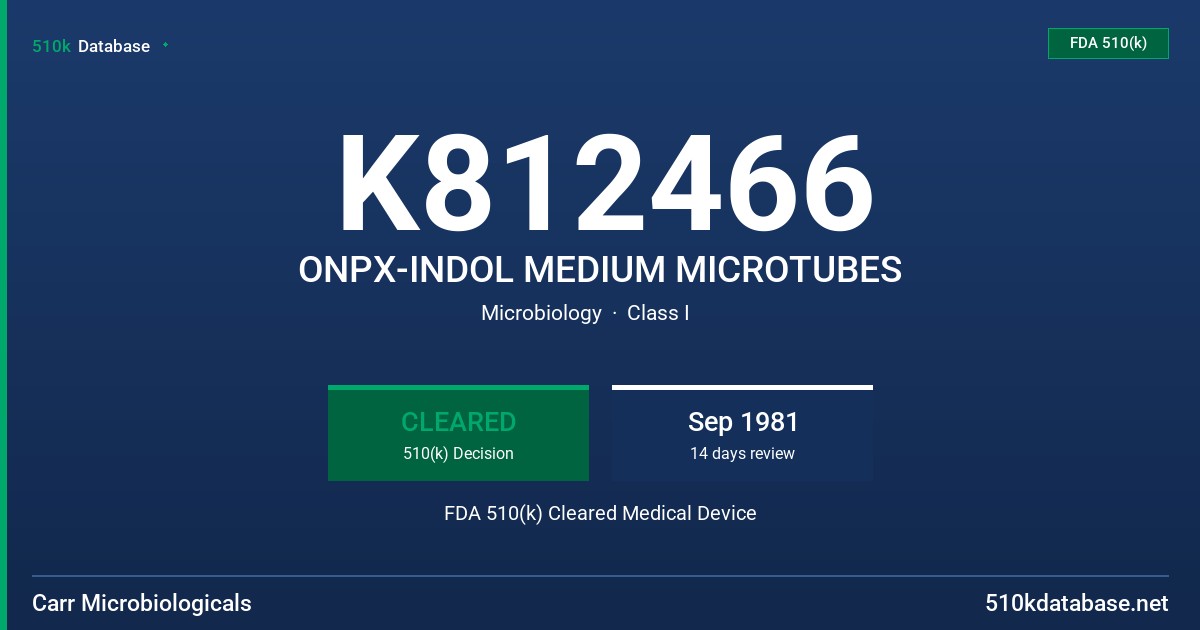 K812466 ONPX-INDOL MEDIUM MICROTUBES FDA 510(k) Cleared Medical Device