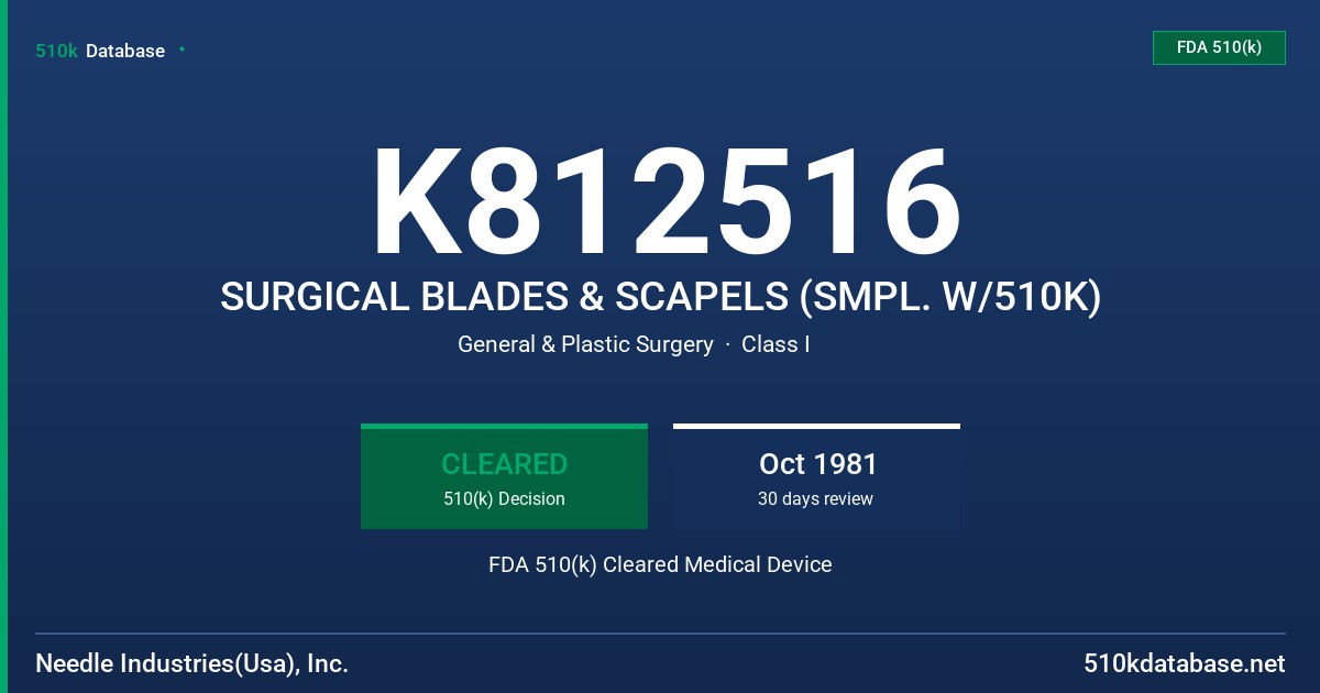 K812516 SURGICAL BLADES & SCAPELS (SMPL. W/510K) FDA 510(k) Cleared Medical Device