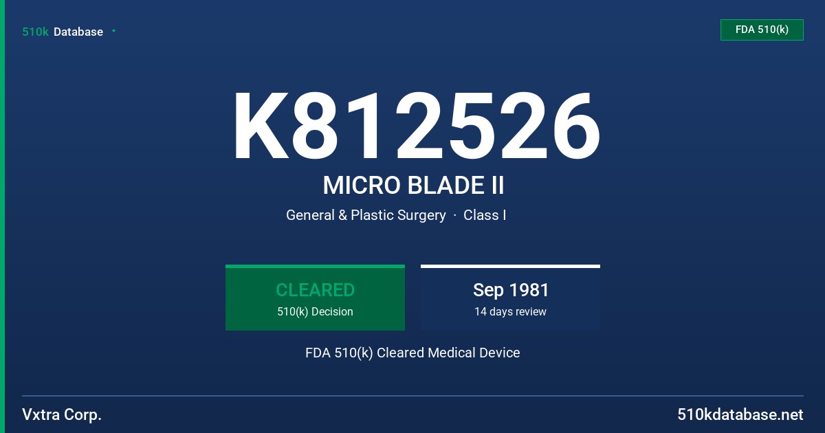 K812526 MICRO BLADE II FDA 510(k) Cleared Medical Device