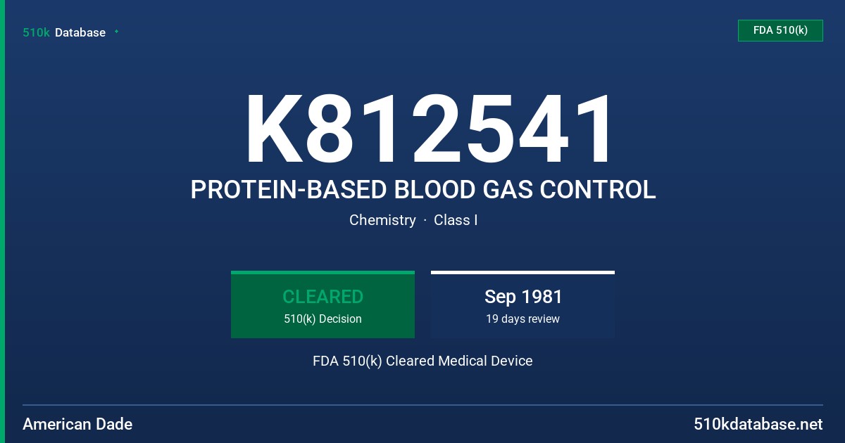 K812541 PROTEIN-BASED BLOOD GAS CONTROL FDA 510(k) Cleared Medical Device