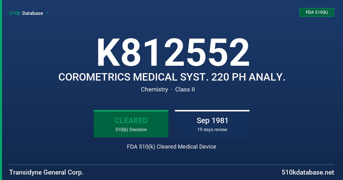 K812552 COROMETRICS MEDICAL SYST. 220 PH ANALY. FDA 510(k) Cleared Medical Device