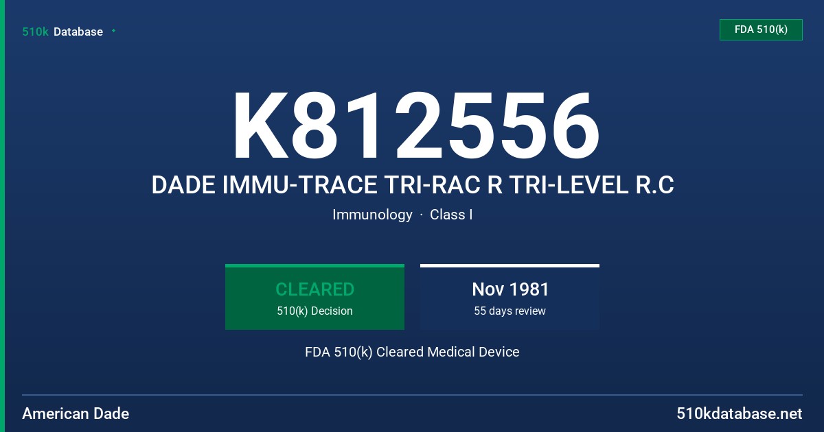K812556 DADE IMMU-TRACE TRI-RAC R TRI-LEVEL R.C FDA 510(k) Cleared Medical Device