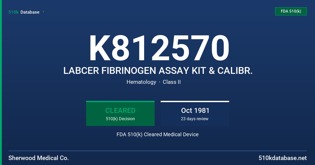 K812570 LABCER FIBRINOGEN ASSAY KIT & CALIBR. FDA 510(k) Cleared Medical Device