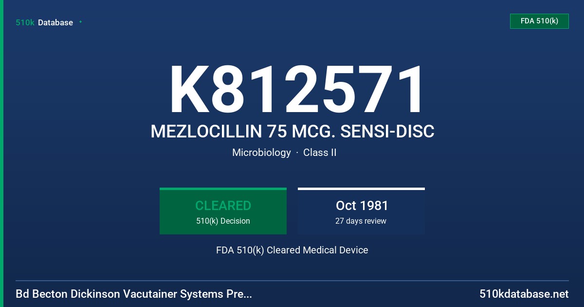 K812571 MEZLOCILLIN 75 MCG. SENSI-DISC FDA 510(k) Cleared Medical Device