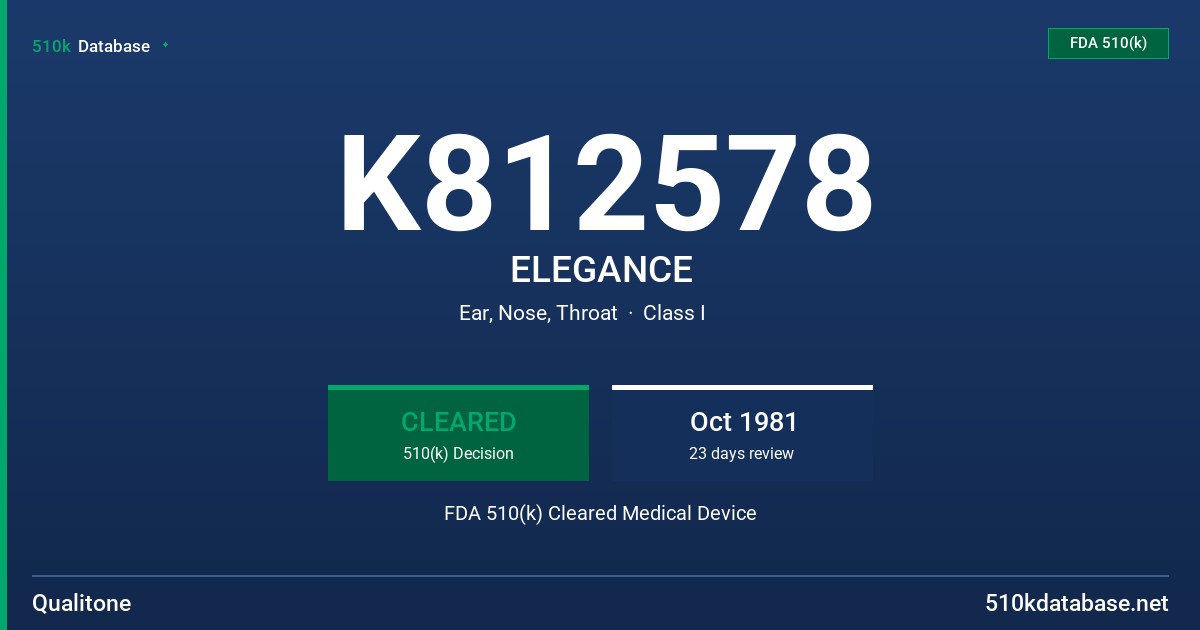 K812578 ELEGANCE FDA 510(k) Cleared Medical Device