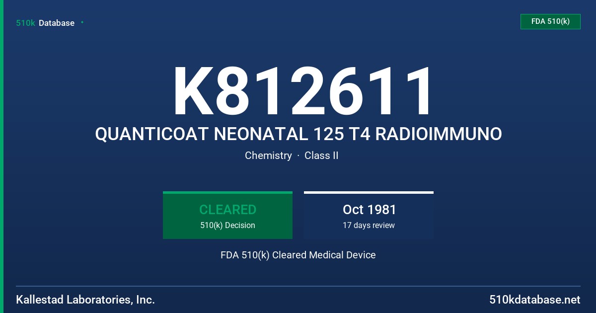 K812611 QUANTICOAT NEONATAL 125 T4 RADIOIMMUNO FDA 510(k) Cleared Medical Device