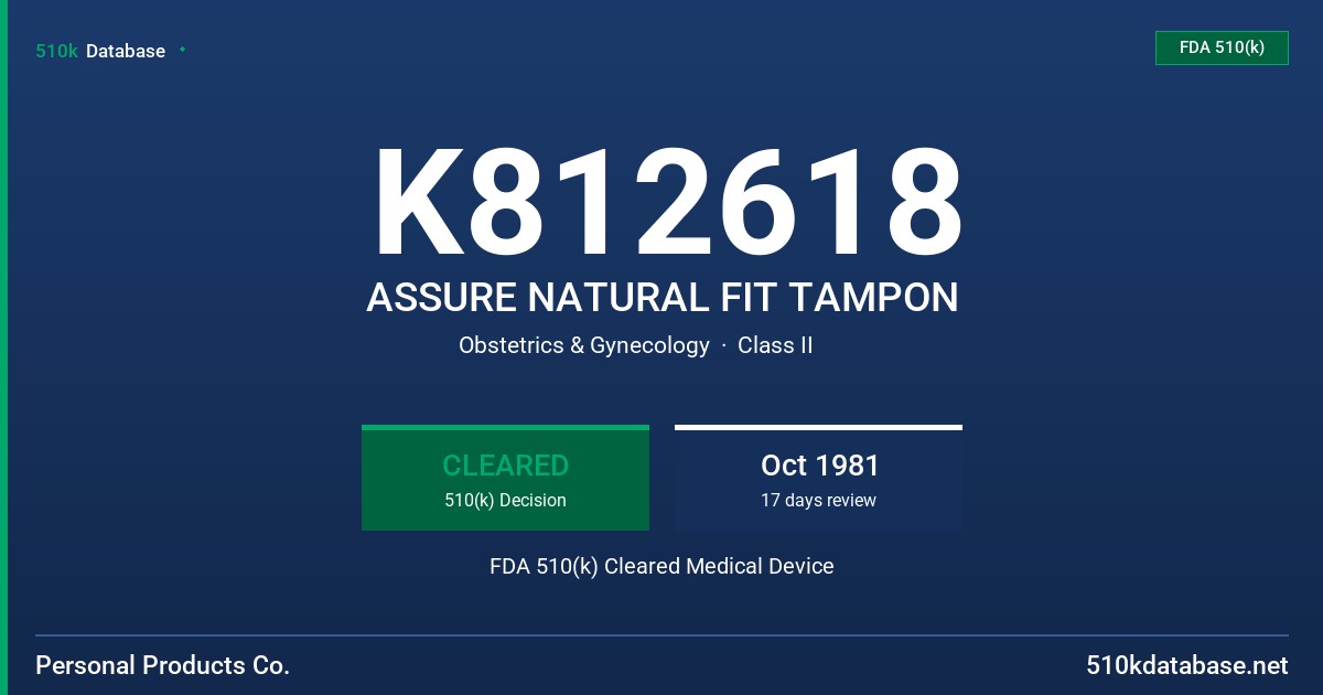 K812618 ASSURE NATURAL FIT TAMPON FDA 510(k) Cleared Medical Device