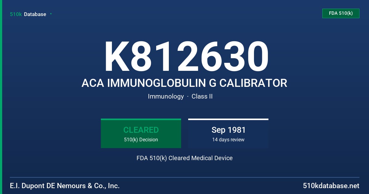 K812630 ACA IMMUNOGLOBULIN G CALIBRATOR FDA 510(k) Cleared Medical Device