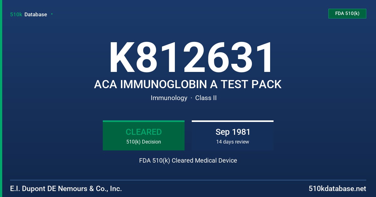 K812631 ACA IMMUNOGLOBIN A TEST PACK FDA 510(k) Cleared Medical Device