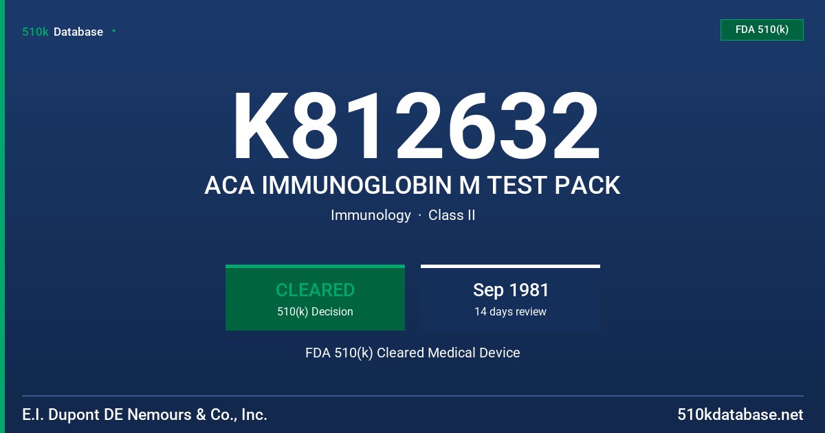 K812632 ACA IMMUNOGLOBIN M TEST PACK FDA 510(k) Cleared Medical Device
