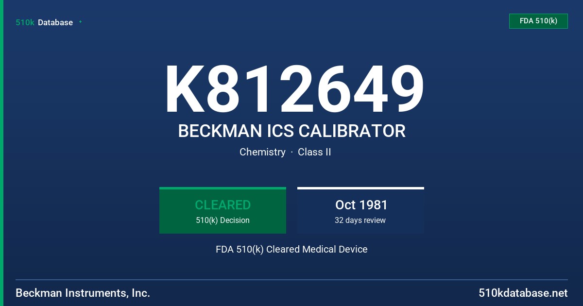 K812649 BECKMAN ICS CALIBRATOR FDA 510(k) Cleared Medical Device
