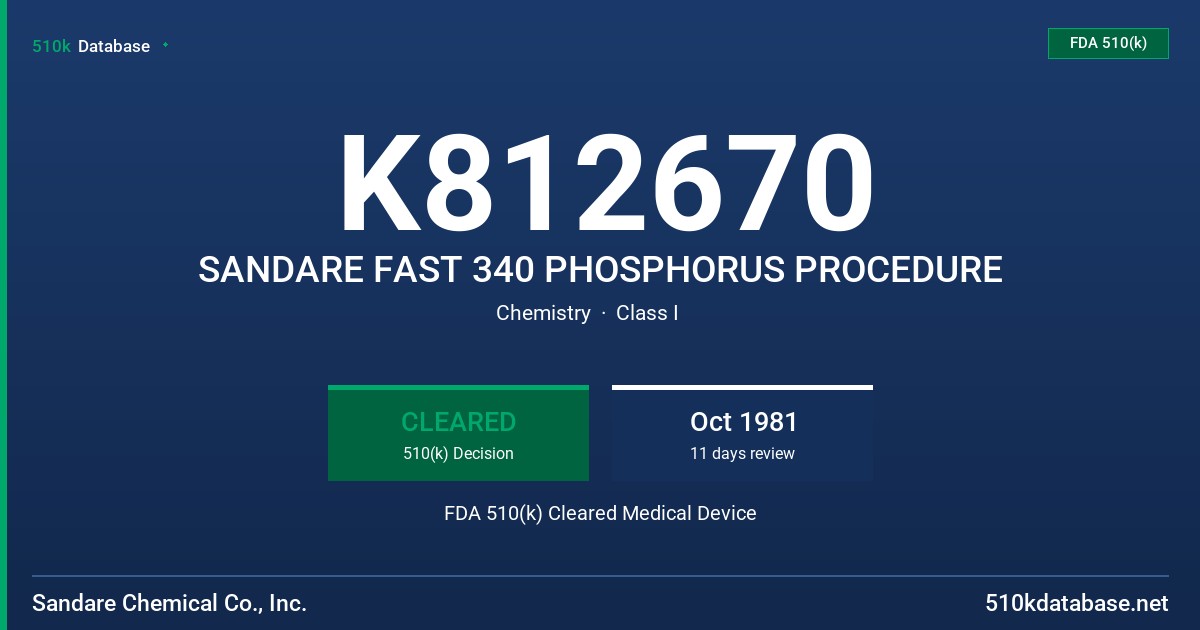 K812670 SANDARE FAST 340 PHOSPHORUS PROCEDURE FDA 510(k) Cleared Medical Device