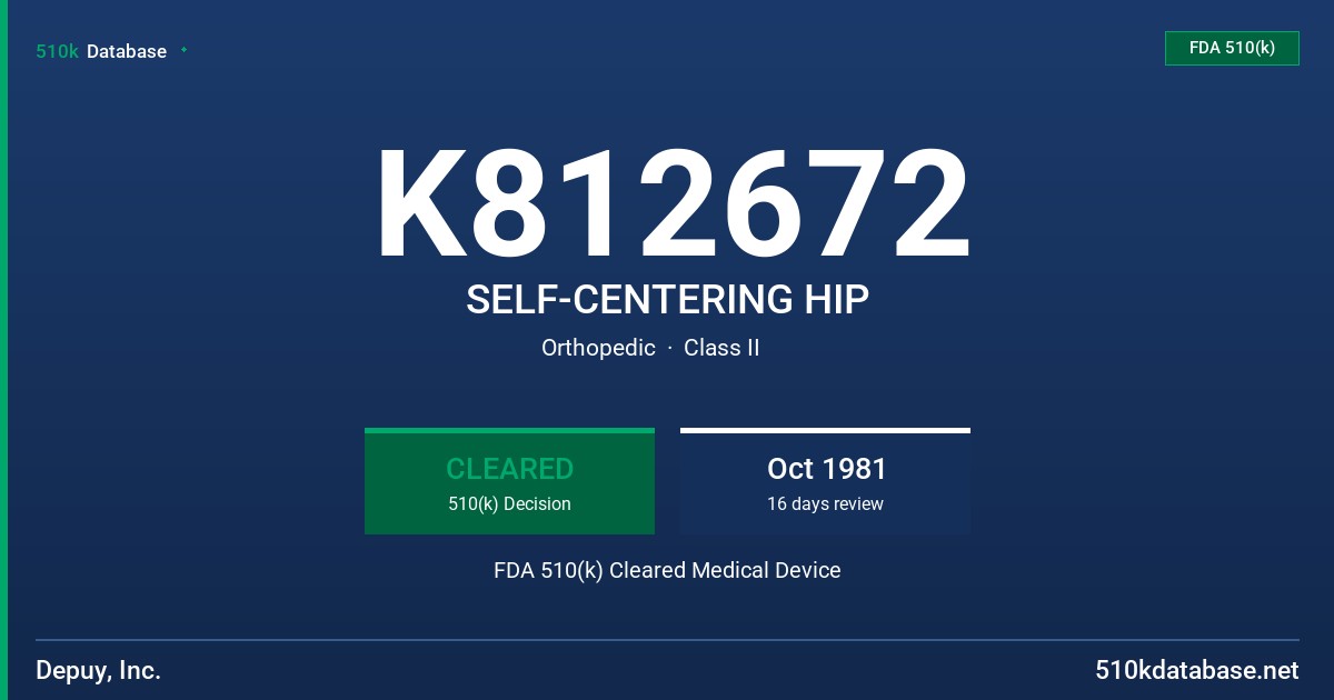 K812672 SELF-CENTERING HIP FDA 510(k) Cleared Medical Device