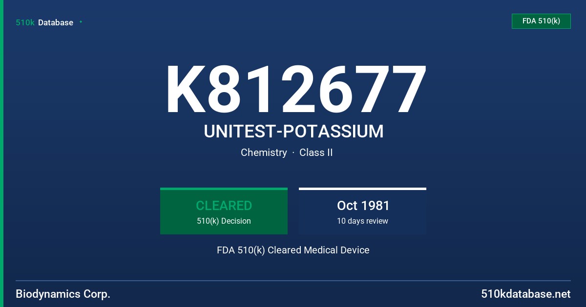 K812677 UNITEST-POTASSIUM FDA 510(k) Cleared Medical Device