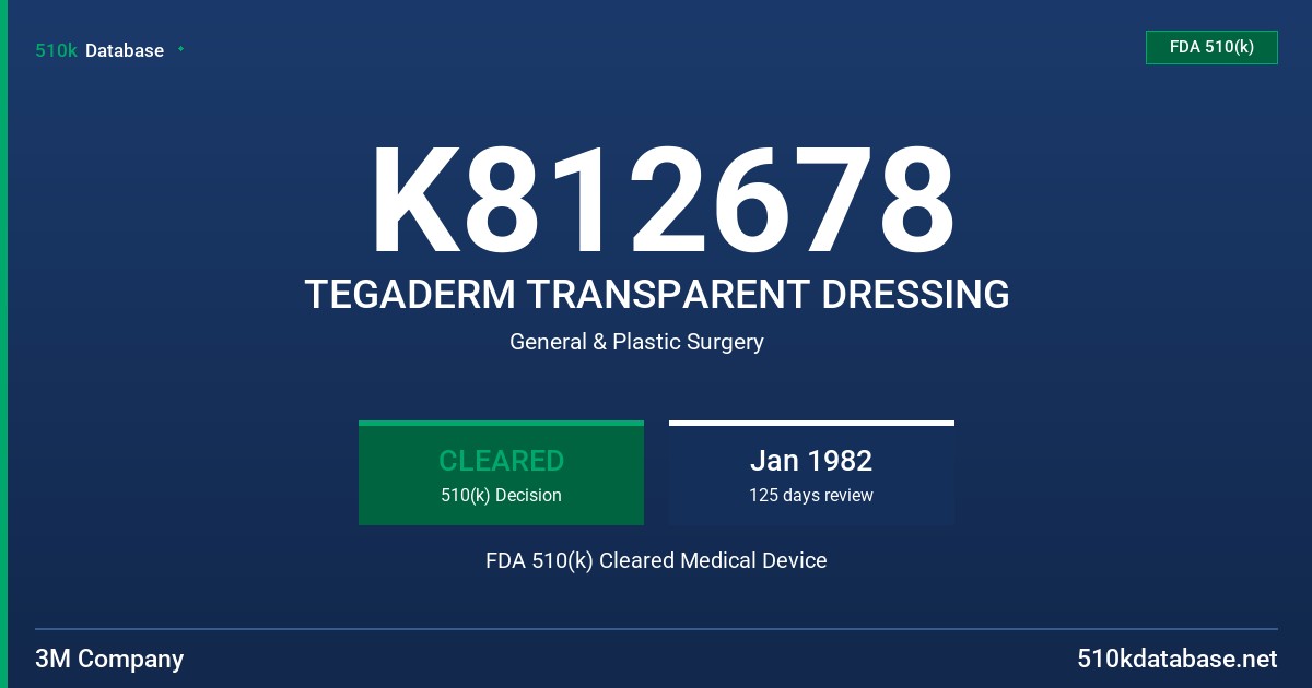 K812678 TEGADERM TRANSPARENT DRESSING FDA 510(k) Cleared Medical Device