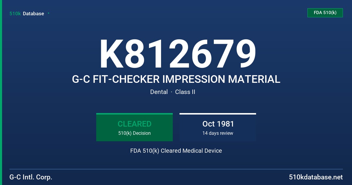K812679 G-C FIT-CHECKER IMPRESSION MATERIAL FDA 510(k) Cleared Medical Device