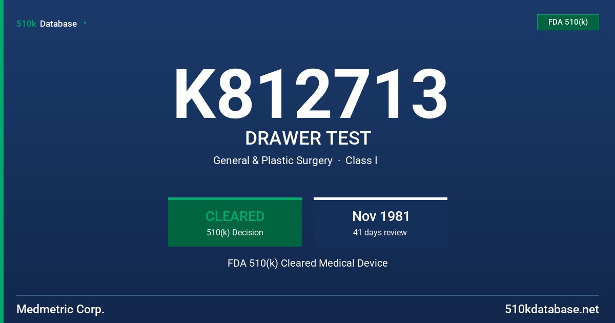 K812713 DRAWER TEST FDA 510(k) Cleared Medical Device
