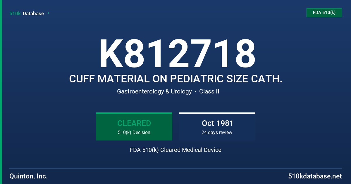K812718 CUFF MATERIAL ON PEDIATRIC SIZE CATH. FDA 510(k) Cleared Medical Device